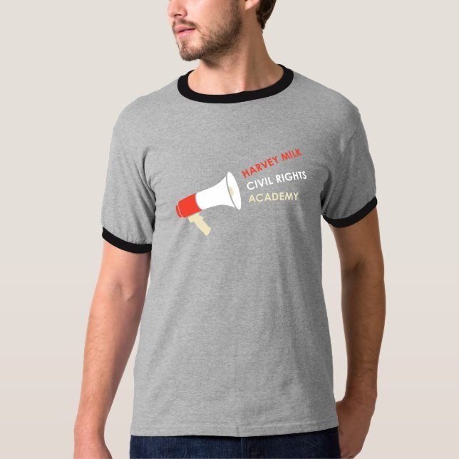Bullhorn on adult regular fit ringer T-Shirt (Front)