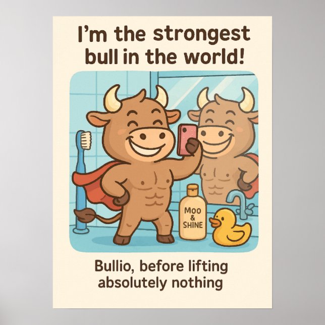 Bullio® Before Lifting – Funny Cartoon Gym Poster (Front)