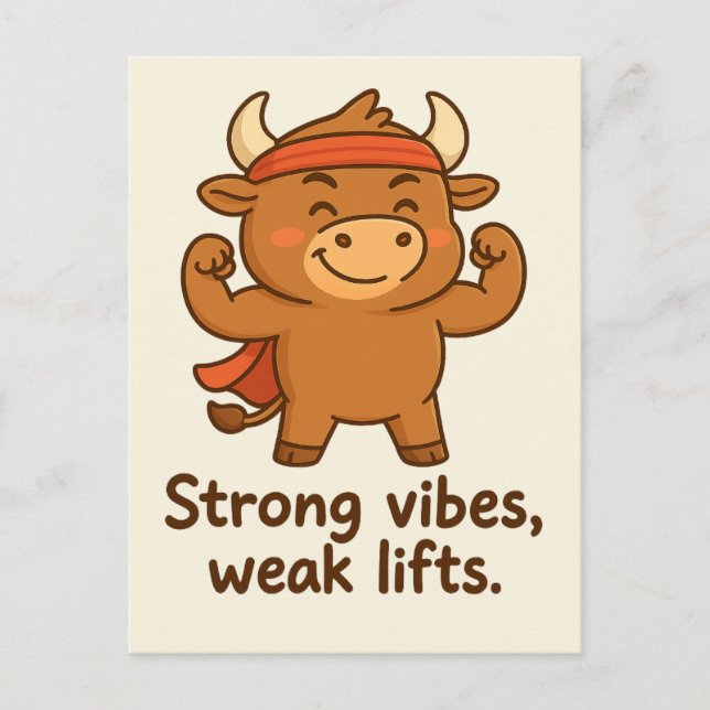 Bullio® Strong Vibes – Funny Cartoon Postcard (Front)