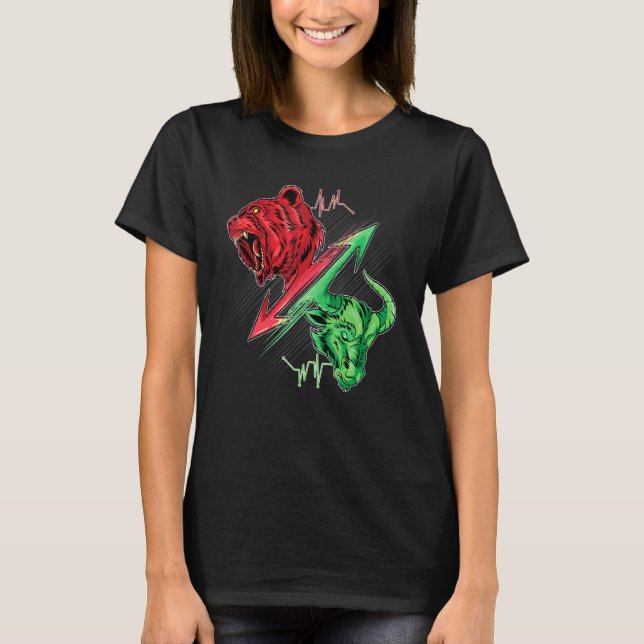 Bullish Bearish Bull Vs Bear Stock Market Investor T-Shirt (Front)