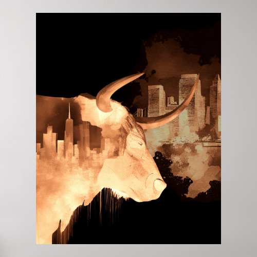 Bullish Bull Stock Market New York City Skyline Poster