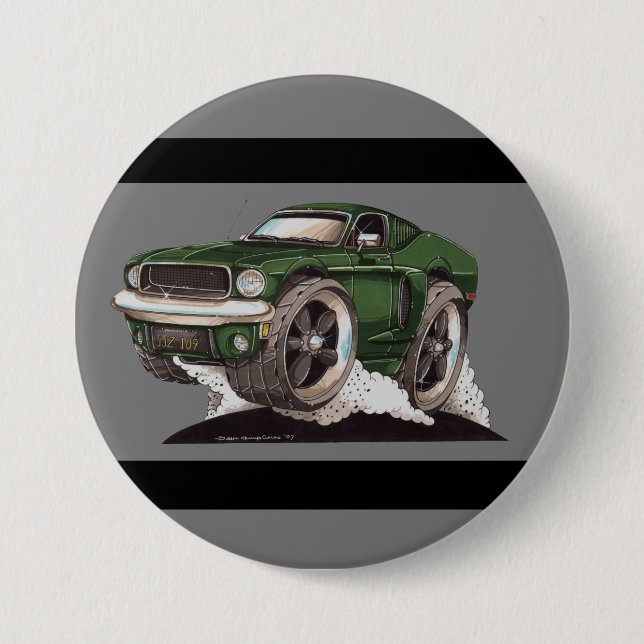 Bullitt Green Mustang Classic Movie Cartoon Car Button (Front)