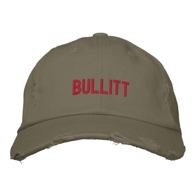 bullitt in red embroidered baseball hat (Front)