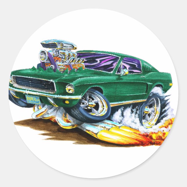 Bullitt Mustang with Big Engine Classic Round Sticker (Front)