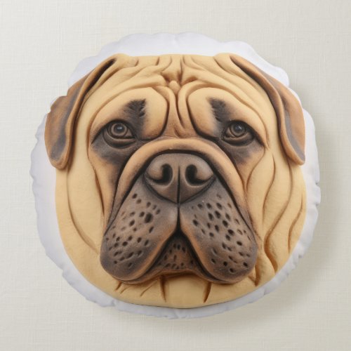 Bullmastiff 3D Inspired Round Pillow