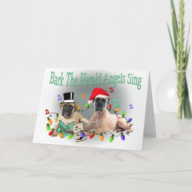 Bullmastiff Bark The Herald Angels Sing Cards (Front)