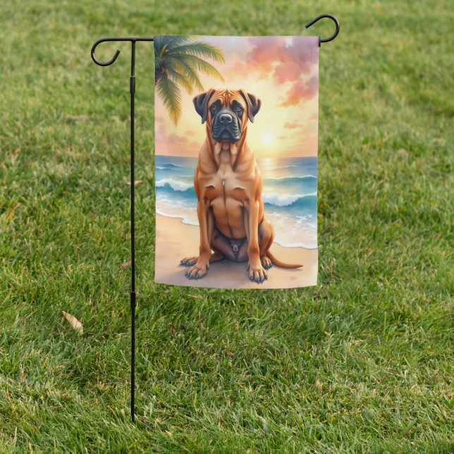 Bullmastiff Beach Sunset Garden Flag (In SItu)