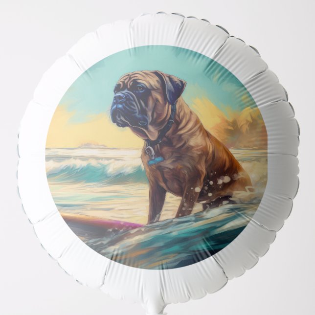 Bullmastiff Beach Surfing Painting  Balloon (Front)