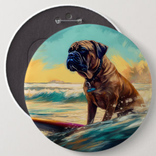 Bullmastiff Beach Surfing Painting Button