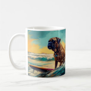 Bullmastiff Beach Surfing Painting  Coffee Mug