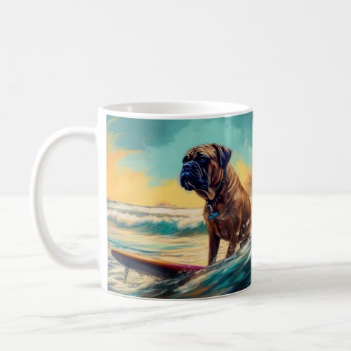 Bullmastiff Beach Surfing Painting  Coffee Mug