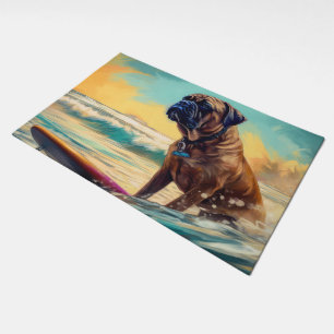 Bullmastiff Beach Surfing Painting  Doormat