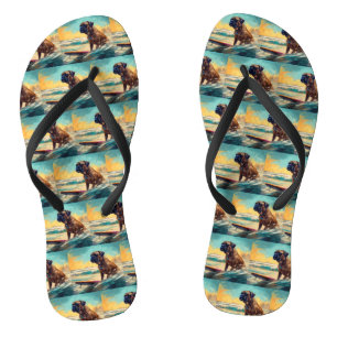 Bullmastiff Beach Surfing Painting  Flip Flops