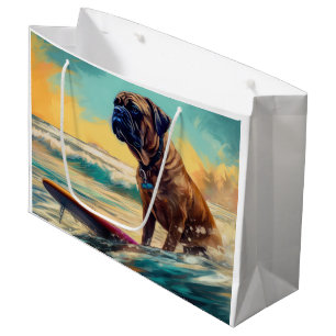 Bullmastiff Beach Surfing Painting Large Gift Bag