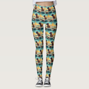 Bullmastiff Beach Surfing Painting  Leggings