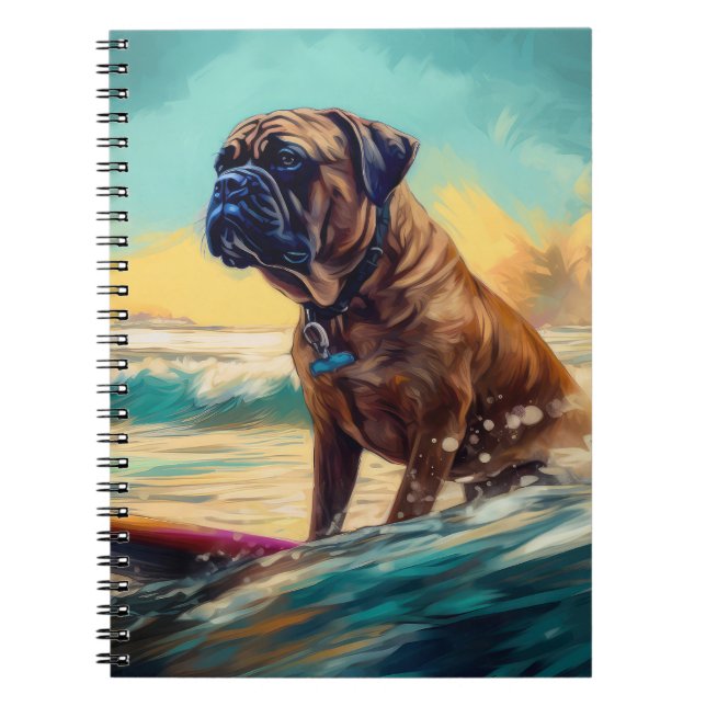 Bullmastiff Beach Surfing Painting  Notebook (Front)