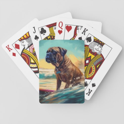 Bullmastiff Beach Surfing Painting  Poker Cards