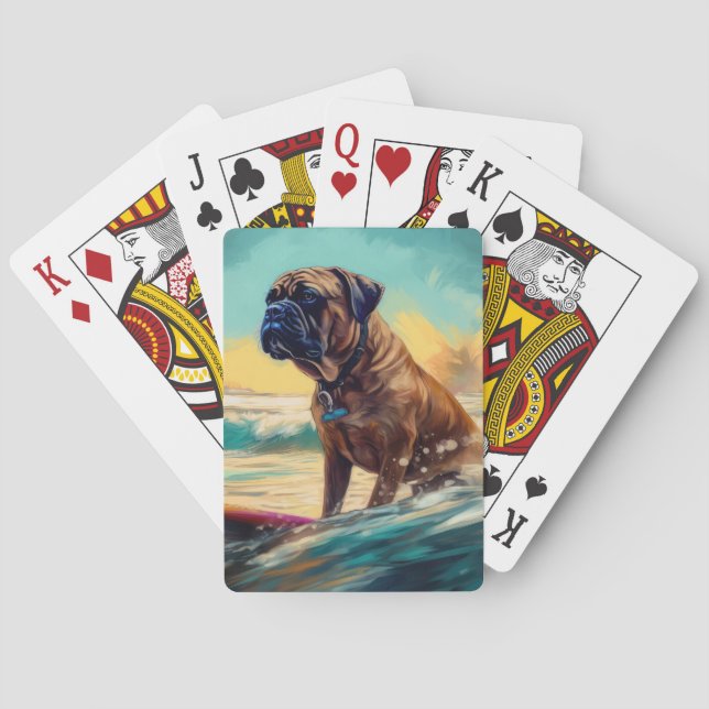Bullmastiff Beach Surfing Painting  Poker Cards (Back)