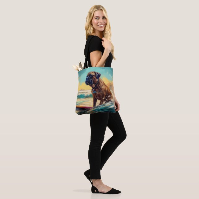 Bullmastiff Beach Surfing Painting  Tote Bag (On Model)