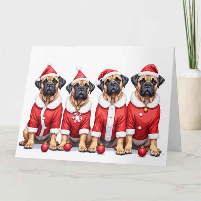 Bullmastiff Christmas Dress Santa Hat Card (Front)