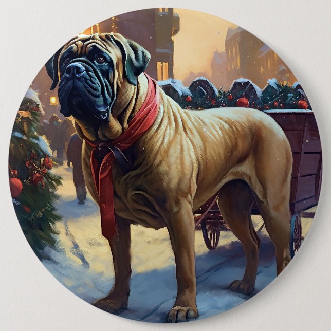 Bullmastiff Christmas Festive Season  Button (Front)