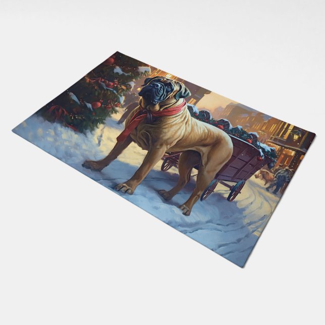 Bullmastiff Christmas Festive Season  Doormat (Angled)
