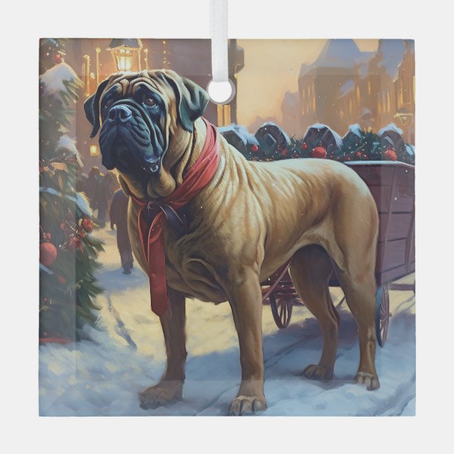 Bullmastiff Christmas Festive Season  Glass Ornament (Front)