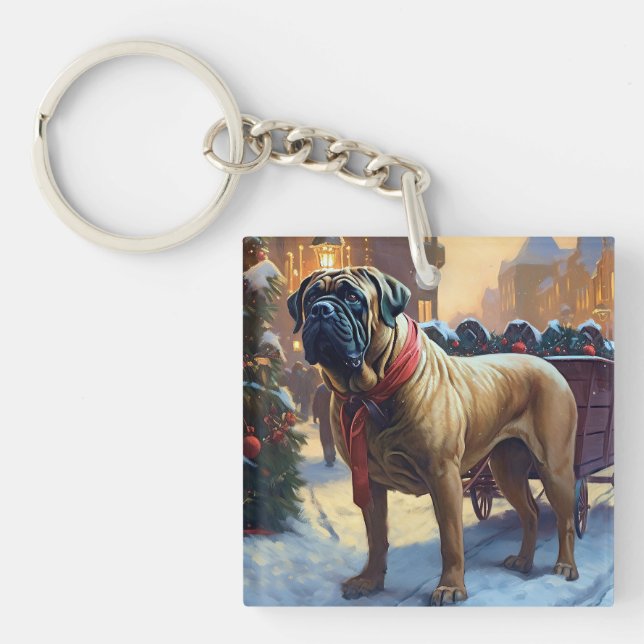 Bullmastiff Christmas Festive Season  Keychain (Front)