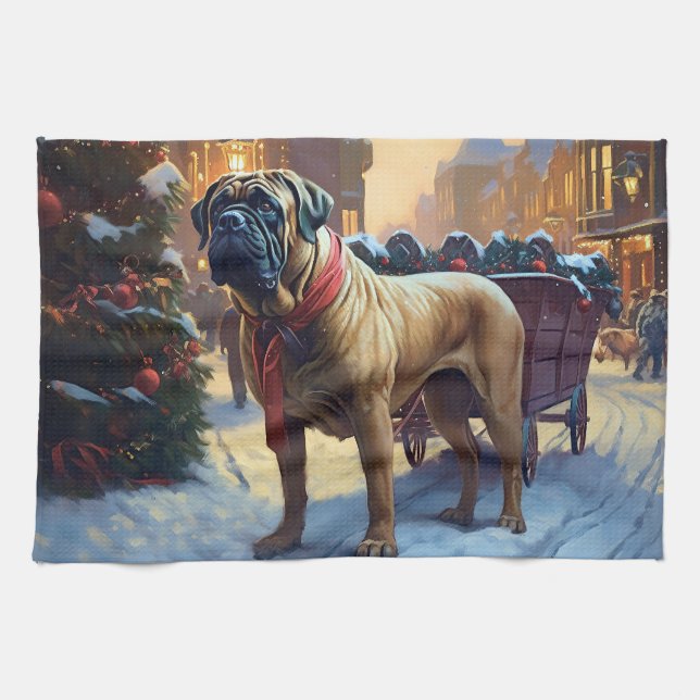 Bullmastiff Christmas Festive Season  Kitchen Towel (Horizontal)