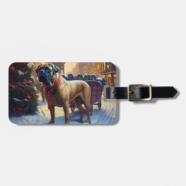 Bullmastiff Christmas Festive Season  Luggage Tag (Front Horizontal)