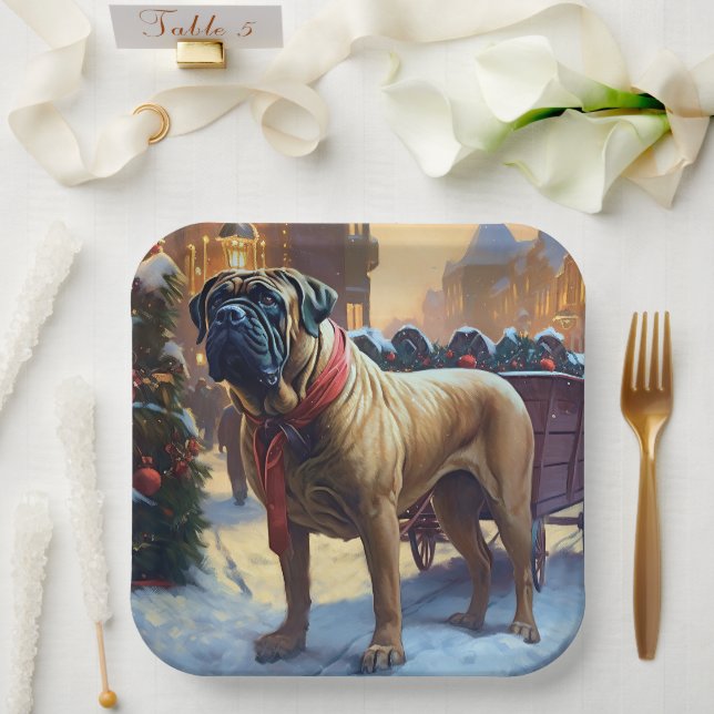 Bullmastiff Christmas Festive Season  Paper Plates (Wedding)