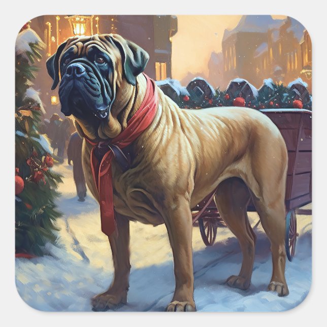 Bullmastiff Christmas Festive Season  Square Sticker (Front)