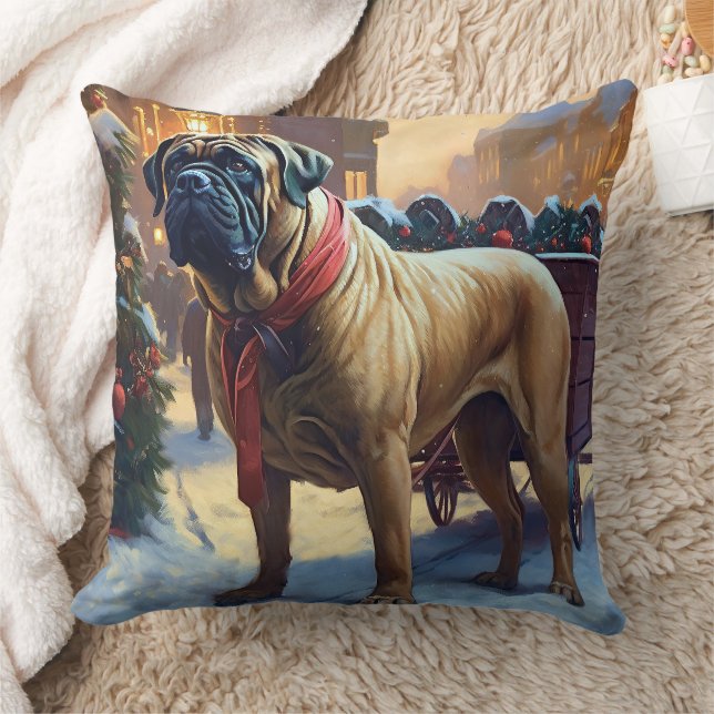 Bullmastiff Christmas Festive Season  Throw Pillow (Blanket)