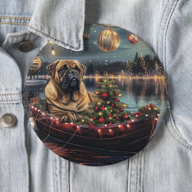 Bullmastiff Christmas Festive Voyage Button (In Situ)