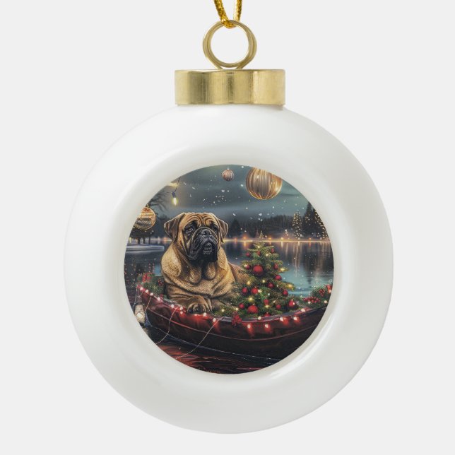 Bullmastiff Christmas Festive Voyage Ceramic Ball Christmas Ornament (Front)