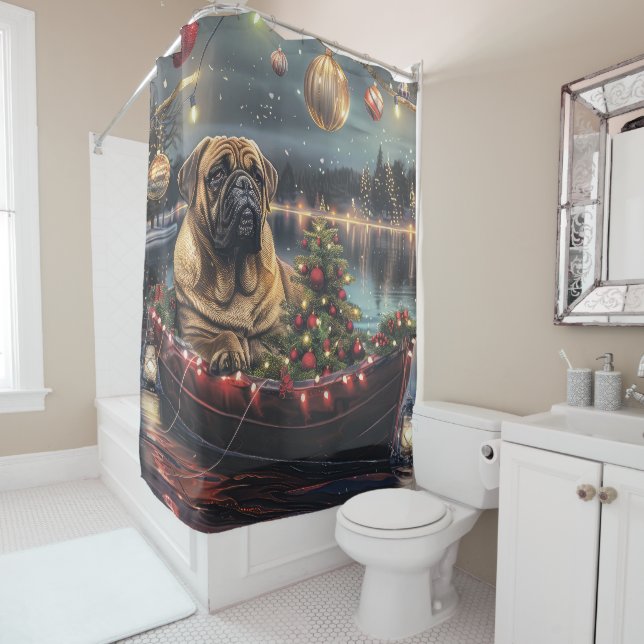 Bullmastiff Christmas Festive Voyage Shower Curtain (In Situ)