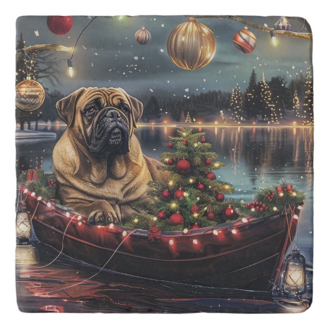 Bullmastiff Christmas Festive Voyage Trivet (Front)