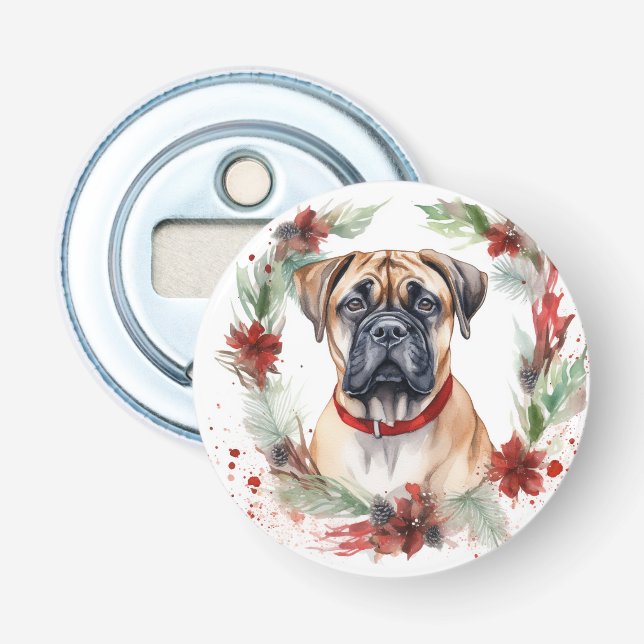 Bullmastiff Christmas Wreath Festive Pup  Bottle Opener (Front)