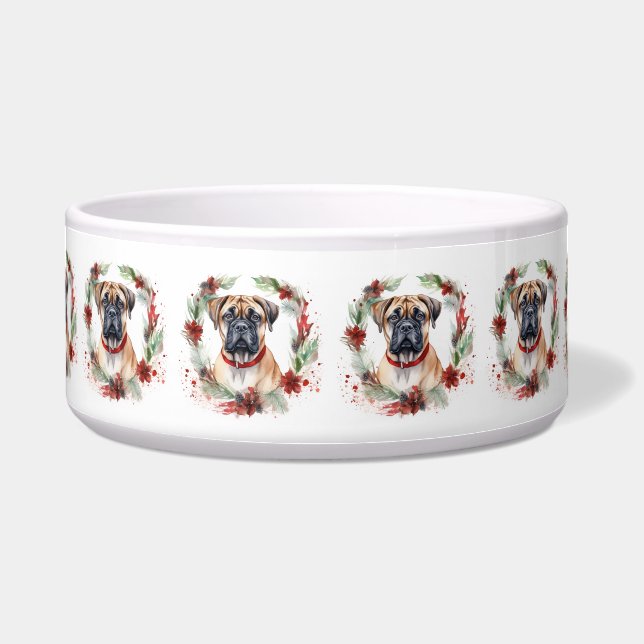 Bullmastiff Christmas Wreath Festive Pup  Bowl (Front)