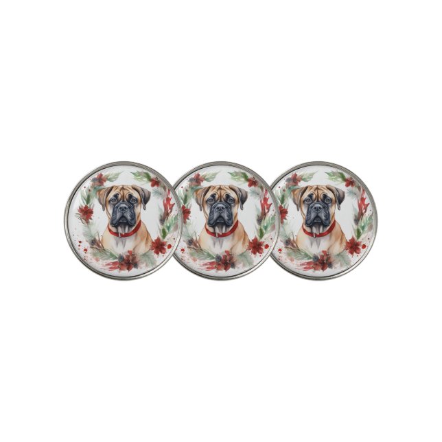 Bullmastiff Christmas Wreath Festive Pup  Golf Ball Marker (3 Up)