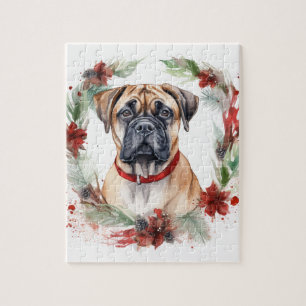 Bullmastiff Christmas Wreath Festive Pup  Jigsaw Puzzle