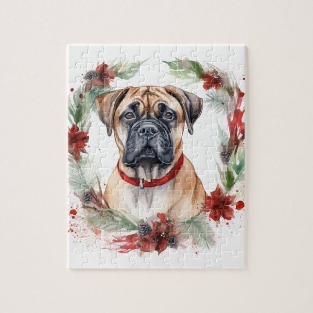 Bullmastiff Christmas Wreath Festive Pup  Jigsaw Puzzle (Vertical)