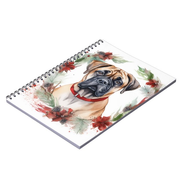 Bullmastiff Christmas Wreath Festive Pup  Notebook (Left Side)