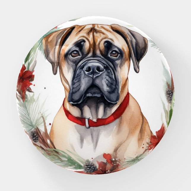 Bullmastiff Christmas Wreath Festive Pup  Paperweight (Front)