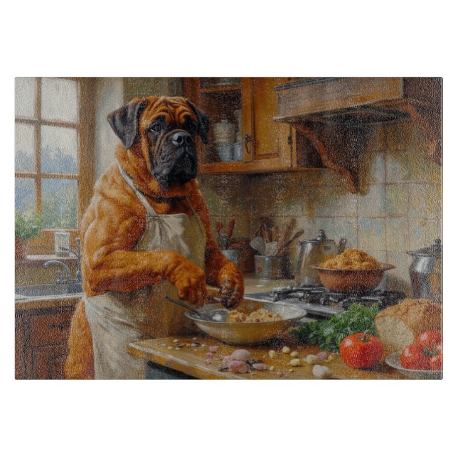 Bullmastiff Cooking in Kitchen Cutting Board (Front)