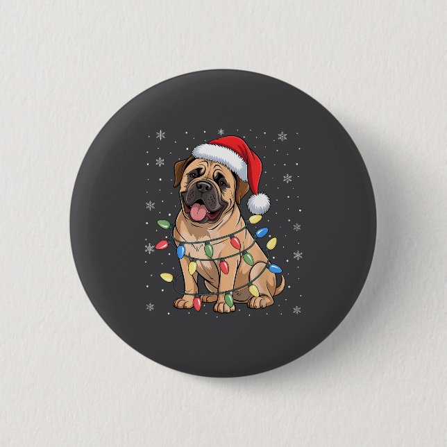 Bullmastiff Dog Christmas Tree Lights Dogs Xmas Pa Button (Front)