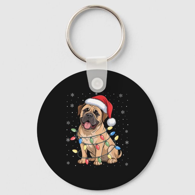 Bullmastiff Dog Christmas Tree Lights Dogs Xmas Pa Keychain (Front)