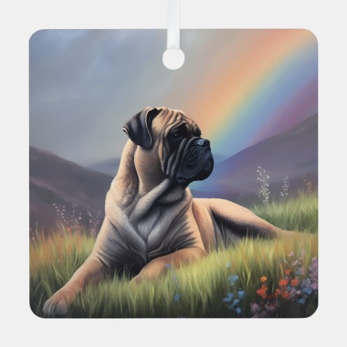 Bullmastiff Dog Custom Name Rainbow Memorial Metal Ornament