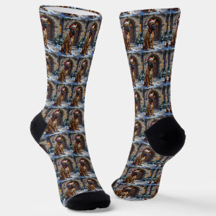 Bullmastiff Dog Guardian of Christmas Manor Art Socks