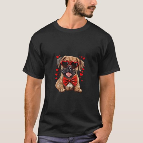 Bullmastiff Dog Hearts Sunglasses Red Bow Tie Vale T_Shirt